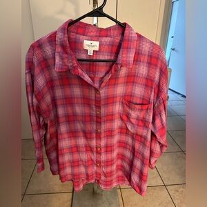 American Eagle Outfitters Red and White Plaid Shirt